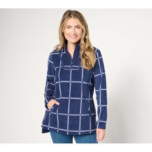 NWT Susan Graver Blue Plaid Women's Top with Pockets A658673
